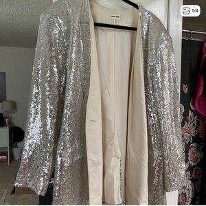 Open Edit Silver Sequin Pantsuit